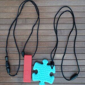 OS Sensory Chewelry Textured Puzzle Piece/Brick Stick Safe Oral Fidget Necklace
